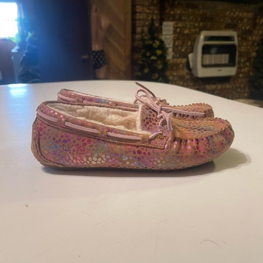 Ugg Kids Rainbow Leopard Print Fur Lined Dakota Sports Moccasin